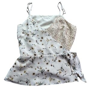 Paper Crane Small Women’s White Floral Wrap Top with Cream Floral Contrast